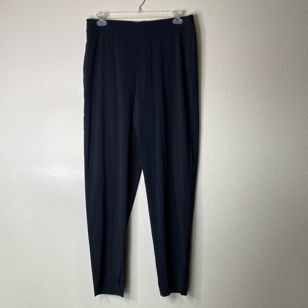 Athleta black slacks women’s 14 tall slit ankle elastic waist EUC